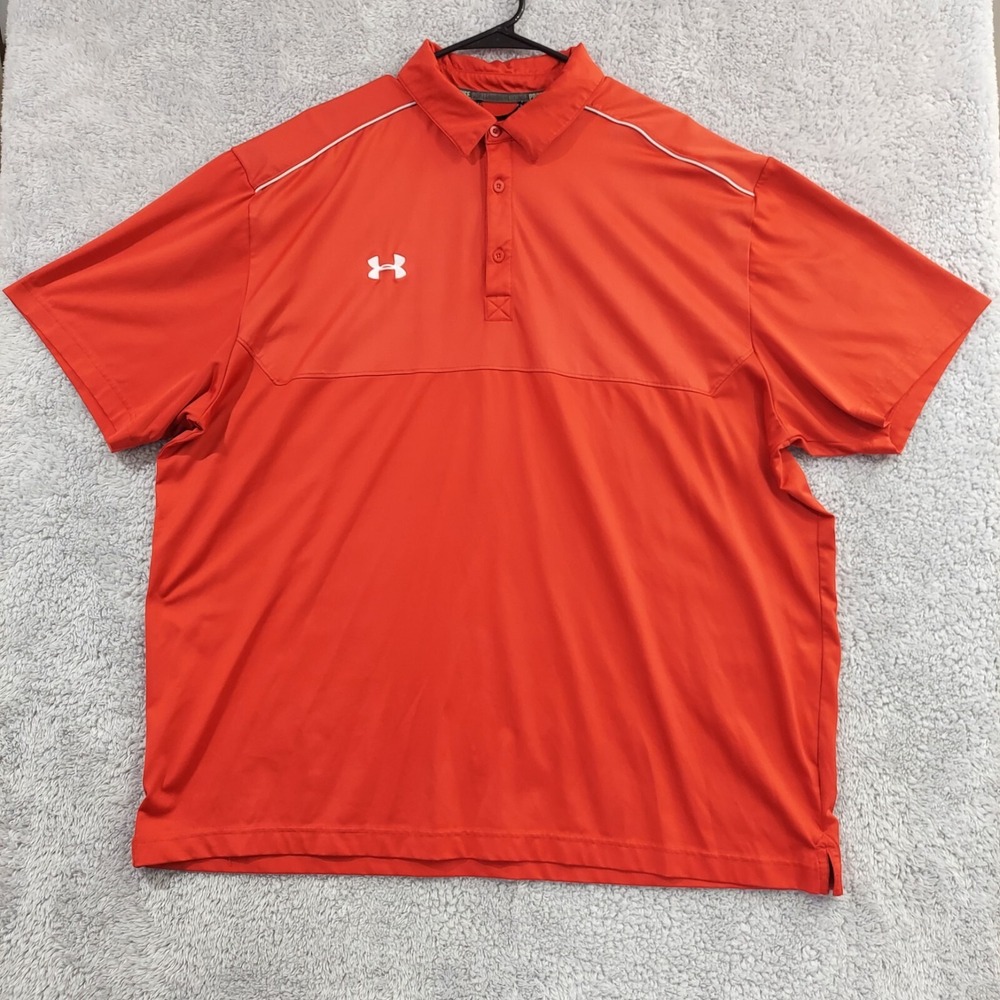 Under Armour Polo Shirt Men's 2XL Red Heatgear‎ Loose Fit Short Sleeve Athletic